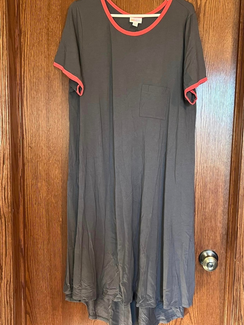 LuLaRoe Charcoal Midi Dress with Coral Trim